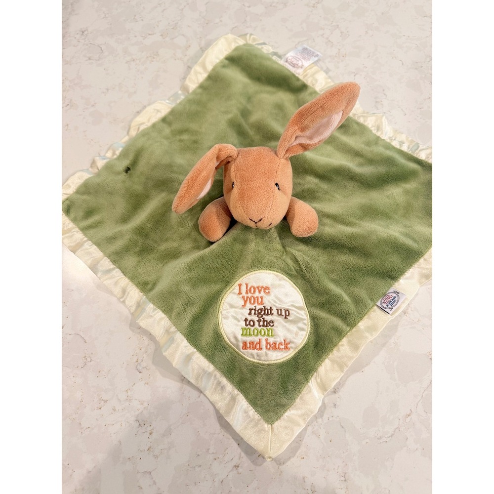 Kids Preferred Guess How Much I Love You Bunny‎ Lovey Green Satin Trim Blanket